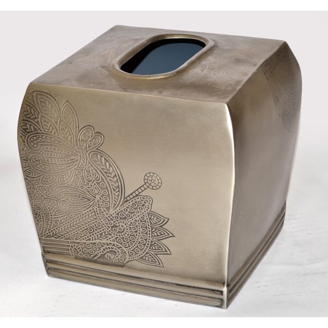 Mid-Century Modern 20th Century Embossed Handmade Silver Steel Tissue Box Cover Arts & Crafts For Sale - Image 3 of 16