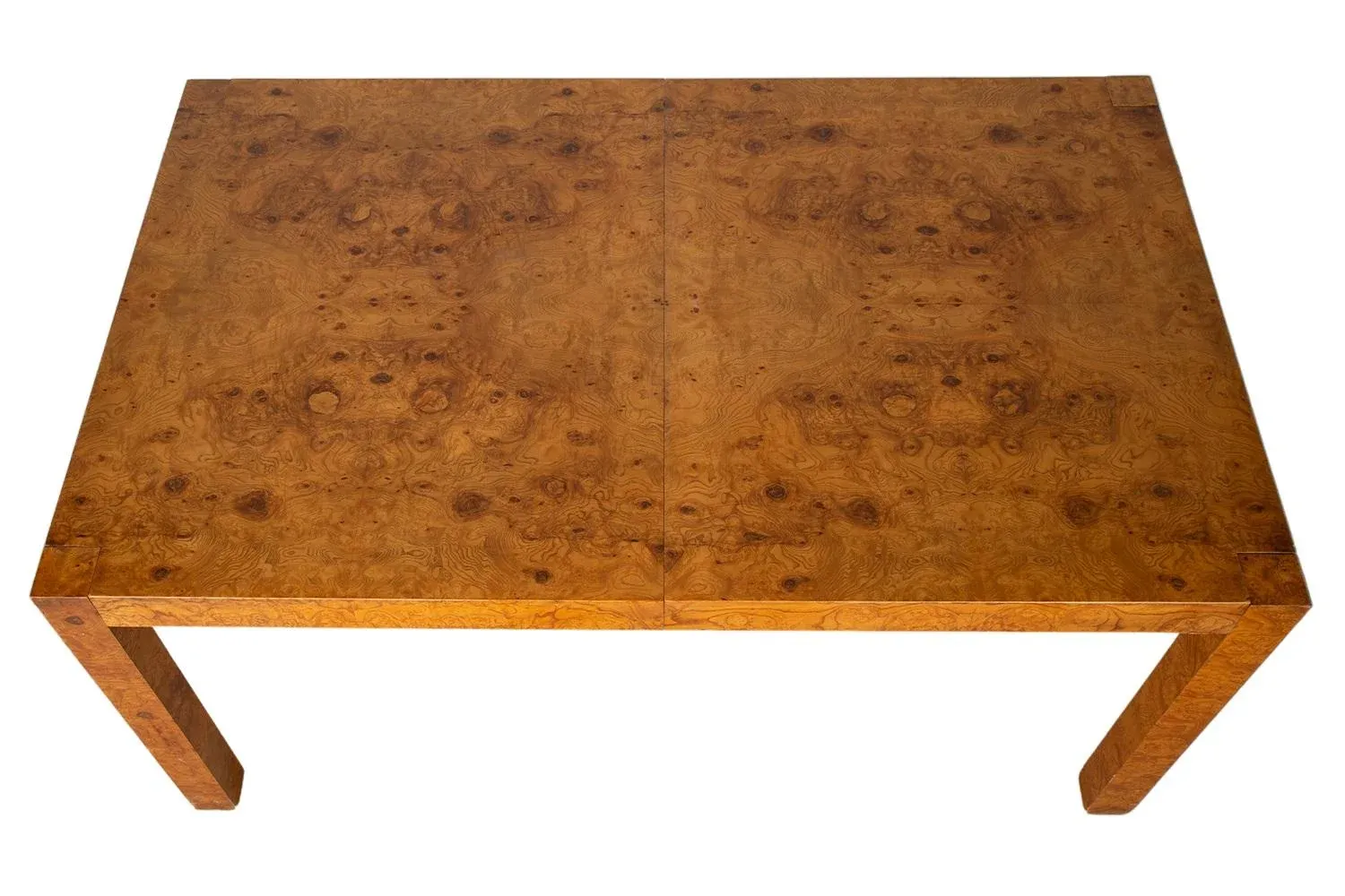 1970s Mid-Century Burl Wood Parsons Dining Table in the Style of