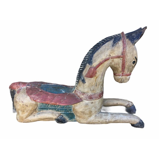 Beautiful and rare antique hand carved and hand painted Rajasthani wooden horse. Just noticeable signs of age with...