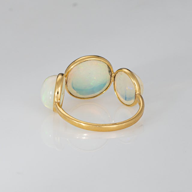 Early 21st Century 3 Stone Opal Ring Estate 18k Yellow Gold Sz 7 Fine Cocktail Estate Jewelry For Sale - Image 5 of 7