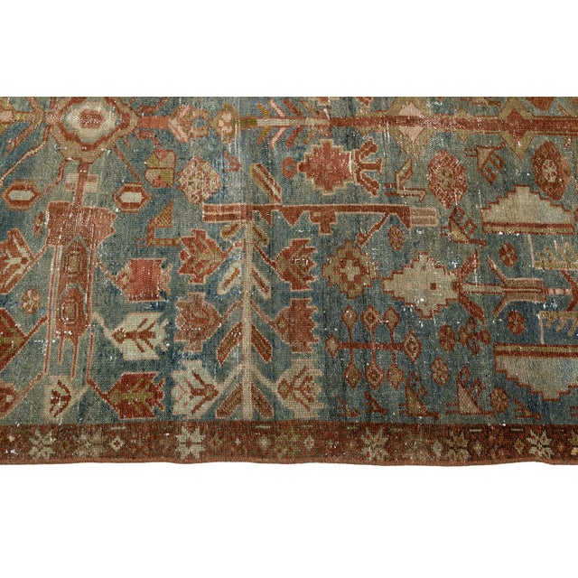 Antique Malayer Hand-Knotted Wool Rug - Distressed Muted Slate Blue & Terracotta For Sale In New York - Image 6 of 9