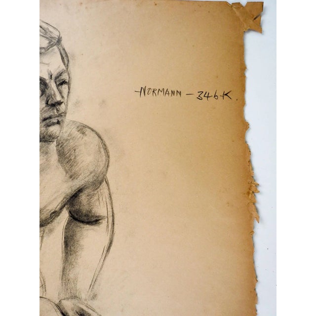 Vintage 1950's charcoal male figural study by Charles Berkeley Normann (1903-1985) Texas and Norway, signed upper right....