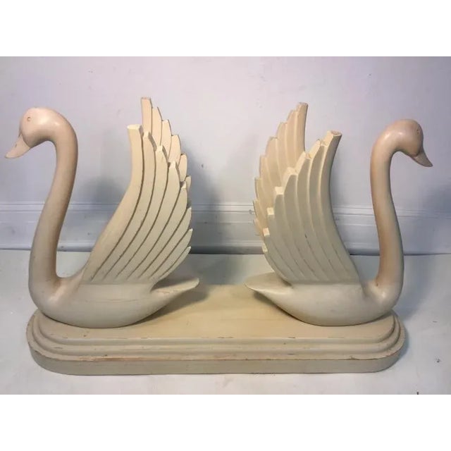 Hollywood Regency Carved Wood Double Swan Console For Sale - Image 4 of 13
