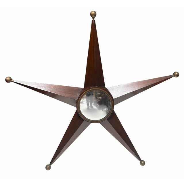 Modern Star Form Starburst Convex Mirror in Dark Walnut.
