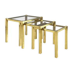 Italian Modern Nesting Tables in Brass and Smoked Glass, 1970s, Set of 3