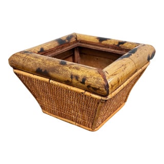 Vintage Scorched Bamboo and Cane Planter For Sale