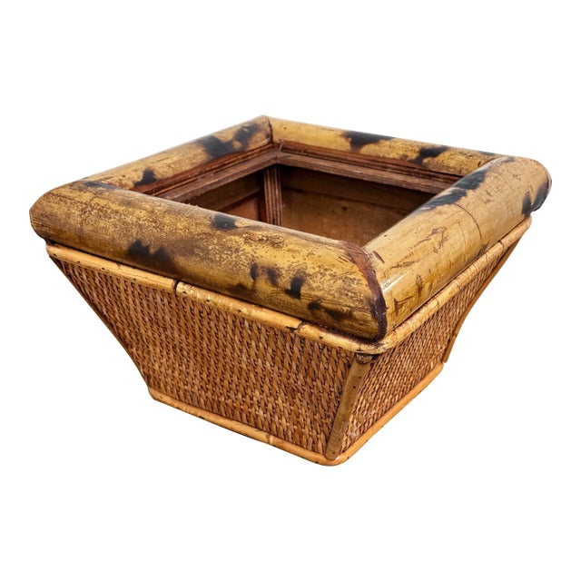 Vintage Scorched Bamboo and Cane Planter For Sale