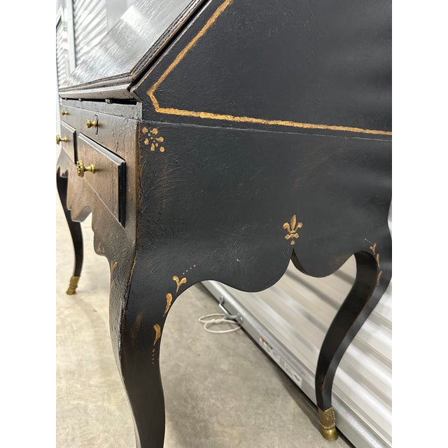 Wood Late 20th Century French Louis XV Style Slant-Front Painted Ladies Desk For Sale - Image 7 of 14