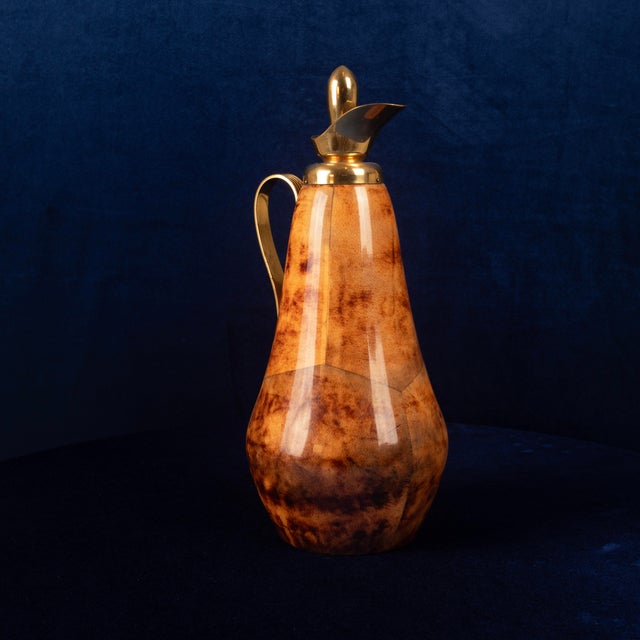 Tobacco-Coloured Parchment and Brass Thermos by Macabo of Cusano Milanino, Italy 1950 For Sale - Image 6 of 17