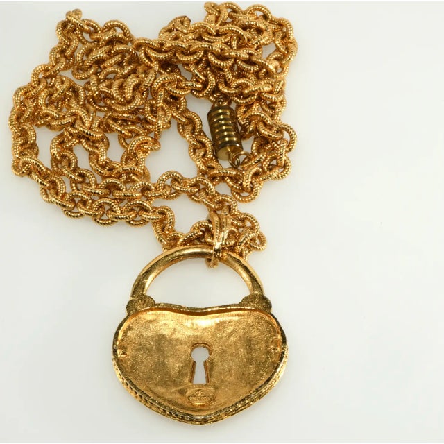Vintage Graziano Heart Lock Necklace Gold-Plated For Sale - Image 4 of 5