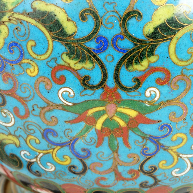 Antique Chinese Cloisonné Enamel Table Lamp C1920 For Sale - Image 10 of 17