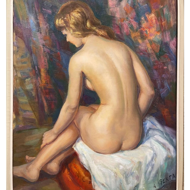 French Mid-Century French Impressionist Nude Oil on Canvas by Albert Genta For Sale - Image 3 of 11