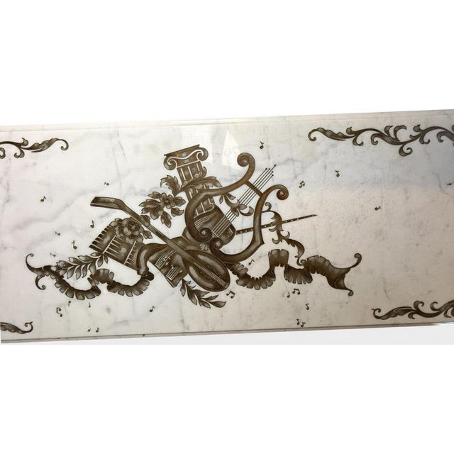 Vintage Italian Neoclassical Etched Marble and Gilt Brass Low Coffee Table For Sale - Image 11 of 17