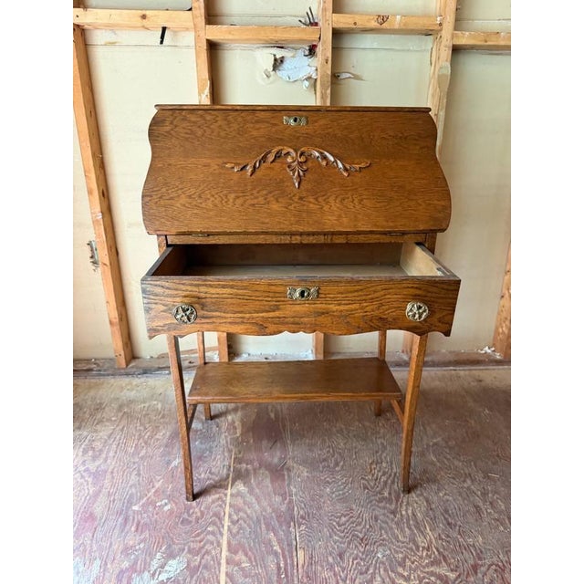 Antique Rococo Style Oak Drop Front Writing Desk For Sale In Washington DC - Image 6 of 18