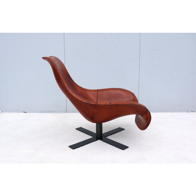 Antonio Citterio for B&b Italia Patinated Cognac Leather Mart Swivel Armchair For Sale - Image 11 of 18