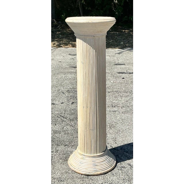 Vintage Coastal Washed Pencil Reed Pedestal For Sale - Image 4 of 10