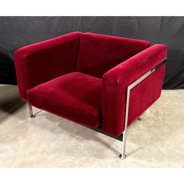 1970s Stendig Mid-Century Modern Cube Lounge Chairs in Burgundy Mohair Velvet and Chrome, Robert Hausmann for De Sede Style - A Pair For Sale - Image 5 of 16