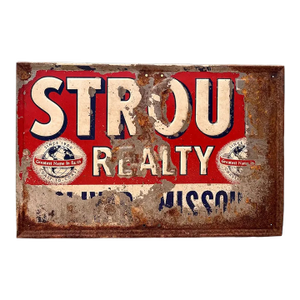 Vintage Strout Realty Advertising Tin Litho Sign