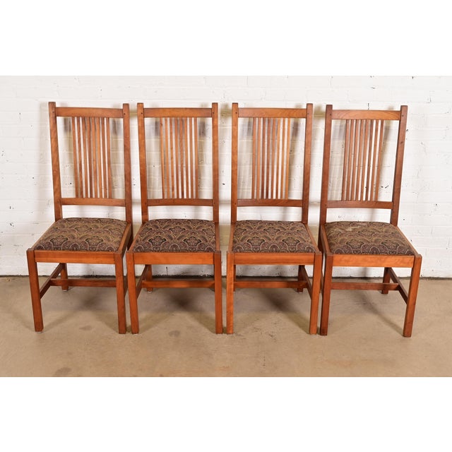 Mission Stickley Mission Arts & Crafts Cherry Wood Spindle Back Dining Chairs, Set of Four For Sale - Image 3 of 14
