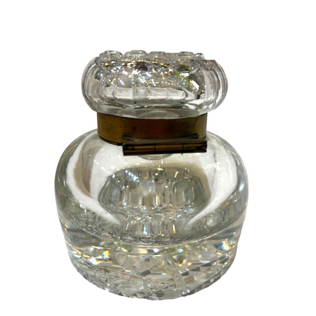 Elegant antique French cut crystal inkwell dating to the late 19th century. This beautiful desk accessory features finely...