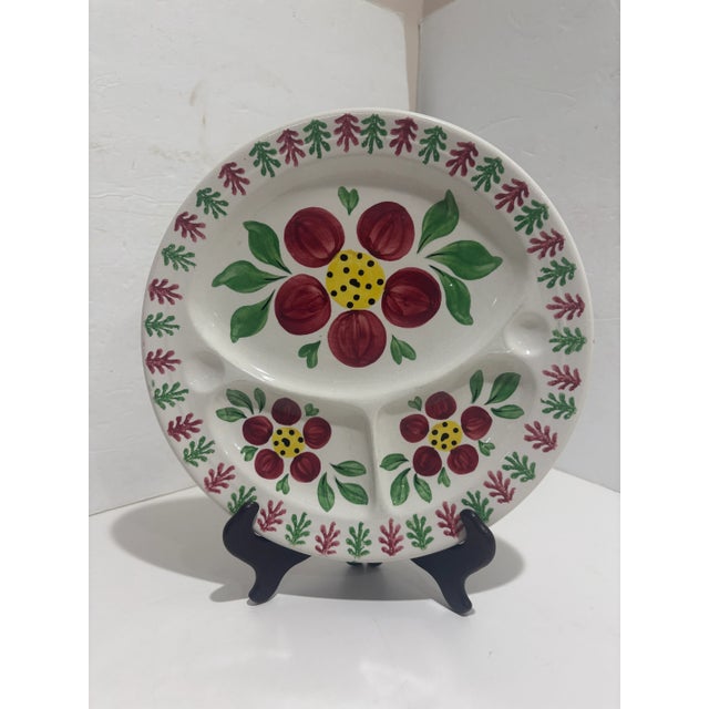 Early 20th Century Antique Stick Spatterware Spongeware Floral Plates - Set of 6 For Sale - Image 5 of 6