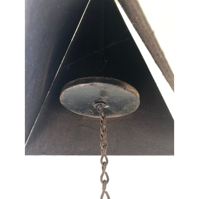Mid Century Iron Wind Chime Heavy Hanging Distressed Iron Sculpture For Sale - Image 10 of 11