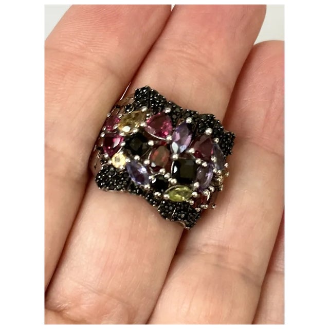 Metal Sterling Multi-Color Gemstone Ring, Size 9 For Sale - Image 7 of 10