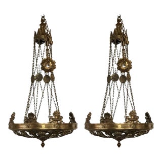 Louis Xvi, Chandeliers, Gilt Bronze, Brass, Leaf Motif, Pierced, 1880s For Sale