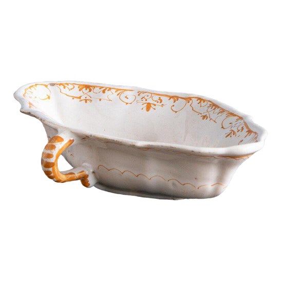 Antique Ochre Sauceboat from French Faience, 1700s For Sale