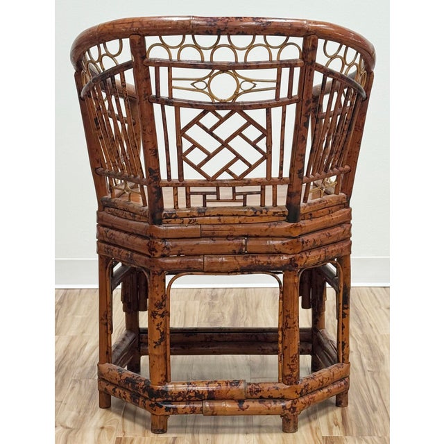 Wood Vintage Chinoiserie Brighton Pavilion Style Rattan Horseshoe Chair For Sale - Image 7 of 11