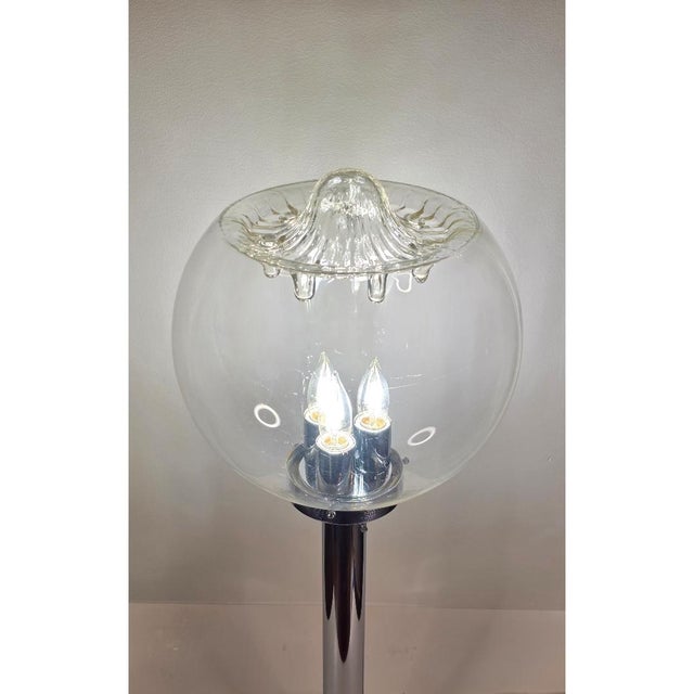 Mazzega Murano 1970s Space Age Chrome Lamp With Murano Glass Shade For Sale - Image 4 of 11