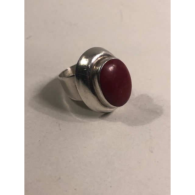 Mid 20th Century Mid 20th Century Carnelian Cabochon Sterling Silver Ring, Size 7.5 For Sale - Image 5 of 8