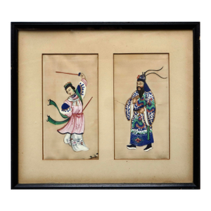 19th C Royal Couple; Pair Chinese Pith Paintings Qing Dynasty. China, Circa 1855