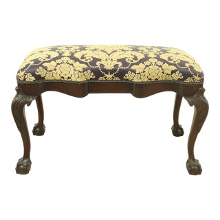 Ball & Claw Damask Print Mahogany Window Bench ~ New Upholstery For Sale
