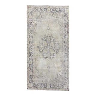 Antique Turkish Rug 4x7 | Faded Ivory & Blue-Gray For Sale