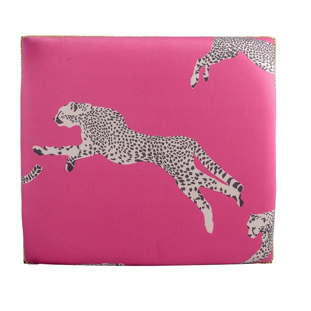 Transitional Scalamandre Maison by Port 68 Medallion Black with Leaping Cheetah Bubblegum Single Bench For Sale - Image 3 of 9