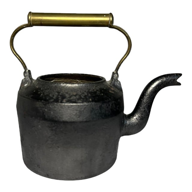 Antique British Cast Iron Holcroft Teapot Kettle With Brass Handle For Sale
