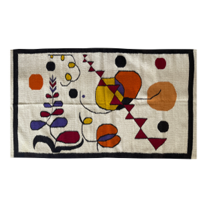 1970's Colourful Abstract Hand Woven Wool Tapestry Rug