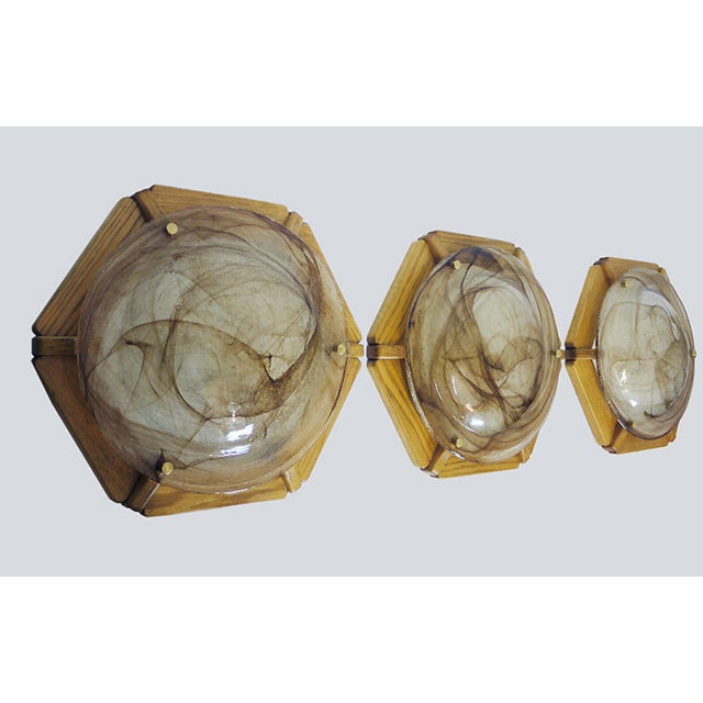 1960s German Murano Glass & Wood Ceiling Lamp from Kaiser Idell / Kaiser Leuchten, 1960s For Sale - Image 5 of 10