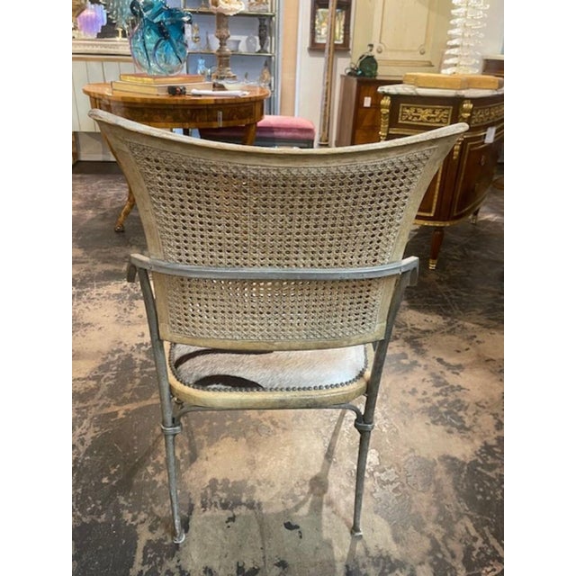 Metal Vintage Hollywood Regency Iron Chair With Cowhide For Sale - Image 7 of 10