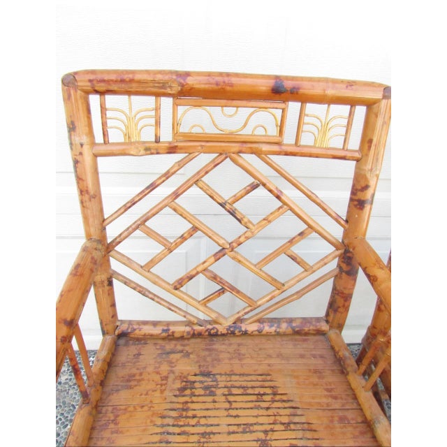 Pair of Chinese Chinoiserie Style Burnt Bamboo Armchairs For Sale - Image 13 of 17
