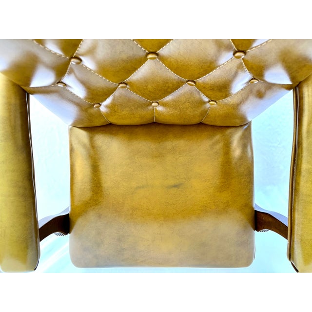 Vintage Mid-Century Tufted Camel Vinyl Armchair on Casters For Sale - Image 13 of 13