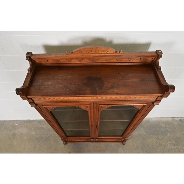 Herter Brothers Style Antique Eastlake Victorian Carved Burled Walnut Bookcase, Circa 1880s For Sale - Image 10 of 13