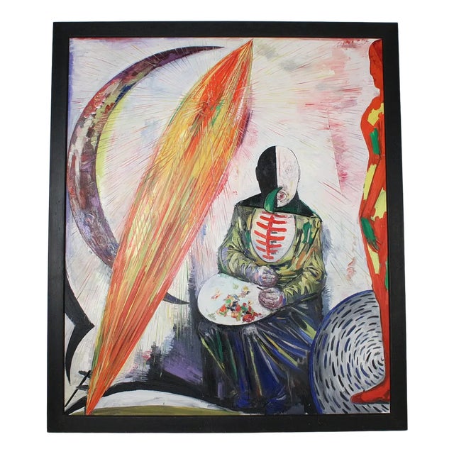 Hubertus Giebe, Der Maler, 1999, Oil on Canvas & Sculpture Object, Set of 2 For Sale