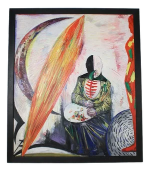 Hubertus Giebe, Der Maler, 1999, Oil on Canvas & Sculpture Object, Set of 2