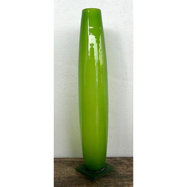 Vintage Tall Green Glass Vase For Sale - Image 11 of 12