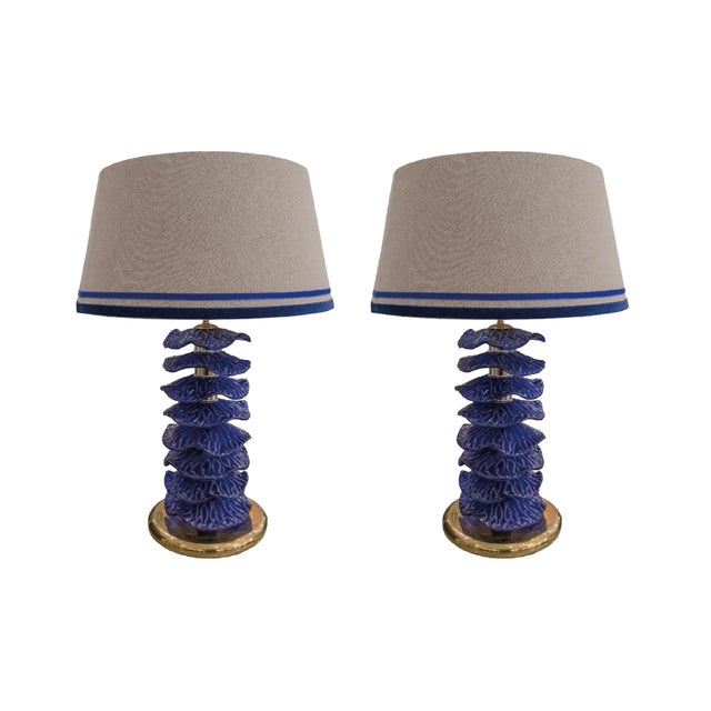 Blue Murano Glass Leaf Table Lamps, 1980s, Set of 2 For Sale - Image 3 of 8