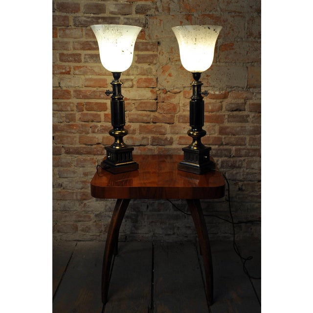 Mid-Century Modern Table Lamps in Brass and Marble Glass, France, 1950s, Set of 2 For Sale - Image 6 of 10