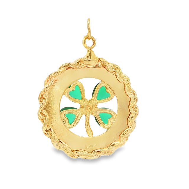 Contemporary Vintage Four-Leaf Clover Charm With Green Onyx and a Cultured Pearl For Sale - Image 3 of 3