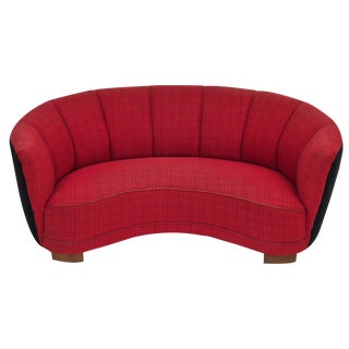 Danish 2-Seater Banana Sofa in Wool & Beech, 1960s For Sale